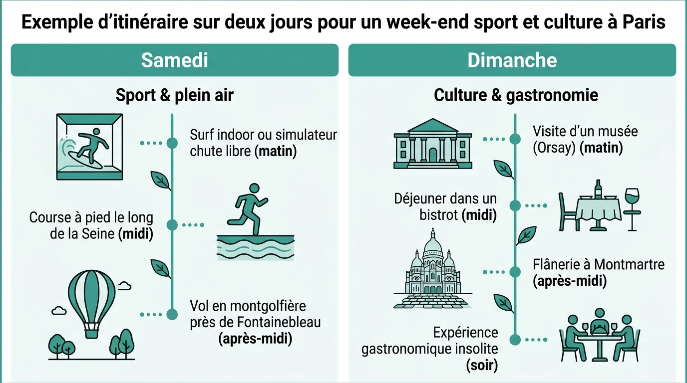Exemple d'itinéraire sur deux jours pour un week-end sport et culture à Paris